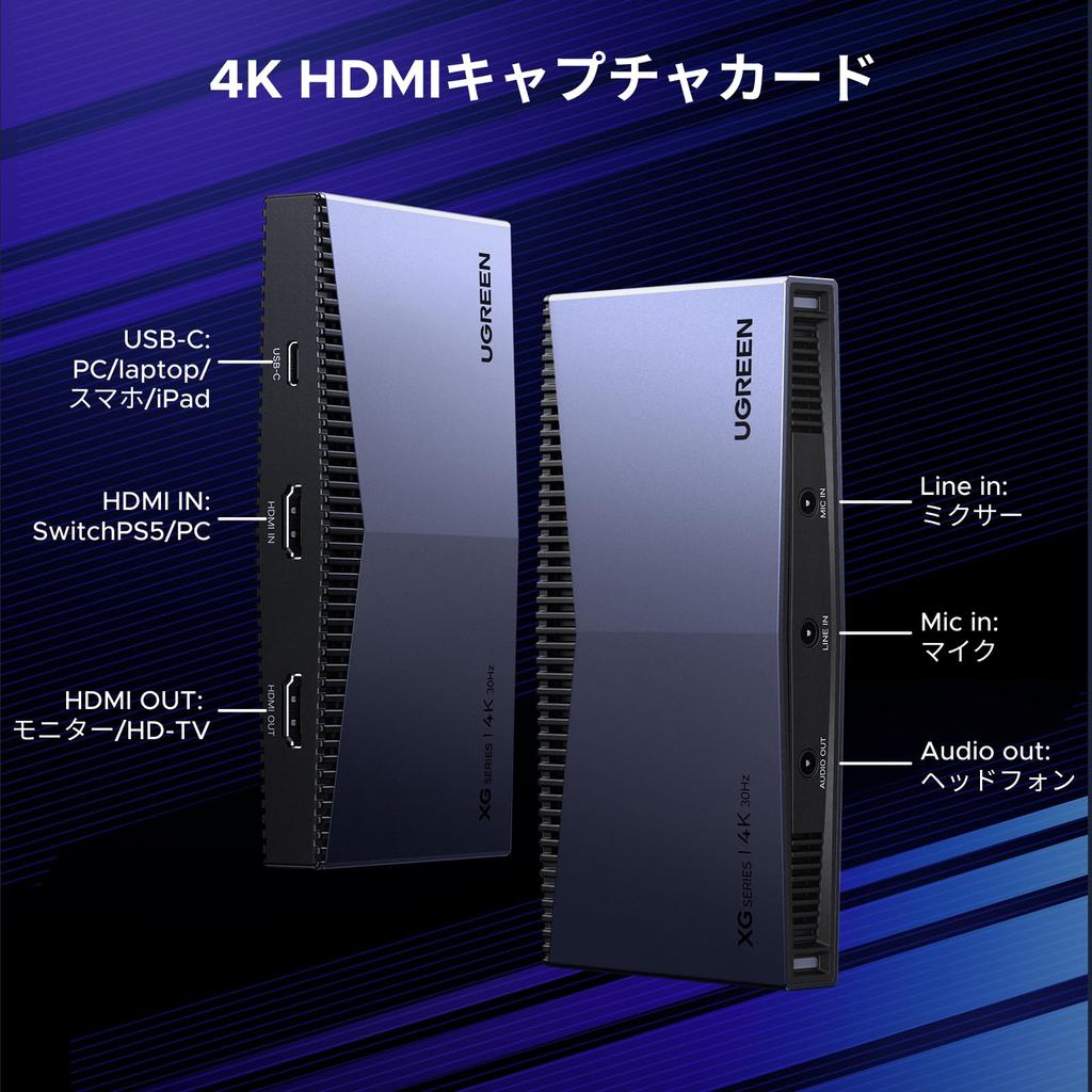 UGREEN External Capture 4K Recording Capture HDR Ultra Low Latency Series One Compatible 4K@30Hz Card, Support, FPGA, 4K@60Hz Pass-Through, Board,