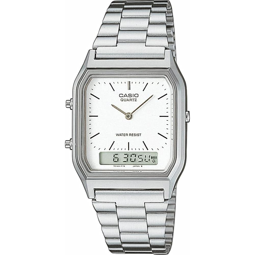 Casio AQ-230A-7D Analog-Digital Watch Silver Dial Metal Strap Unisex