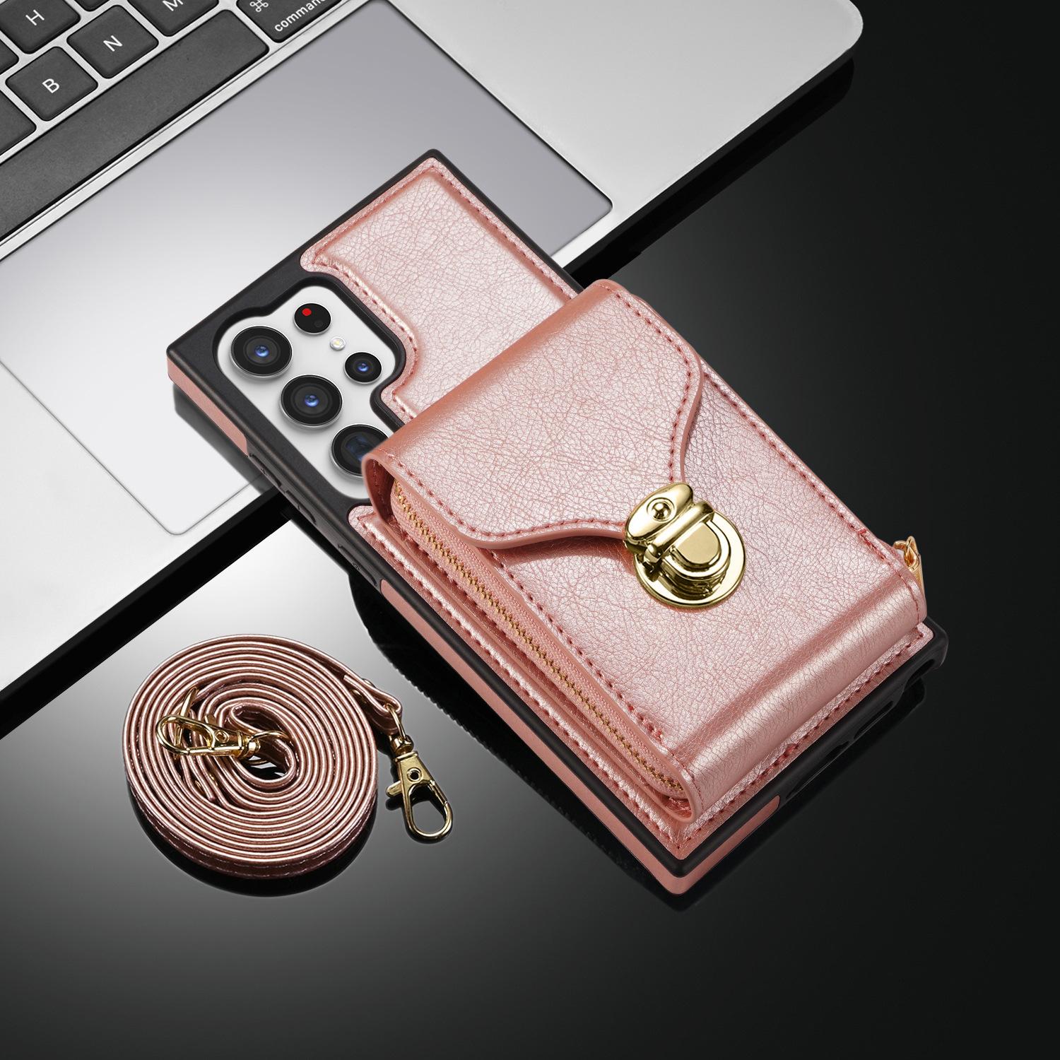 

Подходит для S23U Боковая наклейка Подвесной трос Молния Вставка карты Чехол для телефона S23+S22U Многофункциональный чехол для телефона через плечо 11pro розового золота