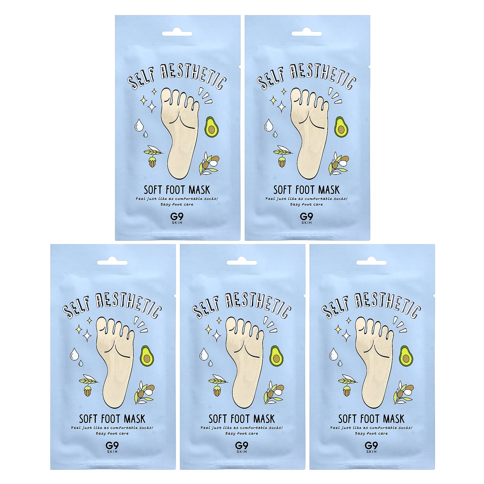 

G9Skin, Self-Aesthetic, Soft Foot Mask, 5 Masks, 0.40Fl Oz(12Ml)