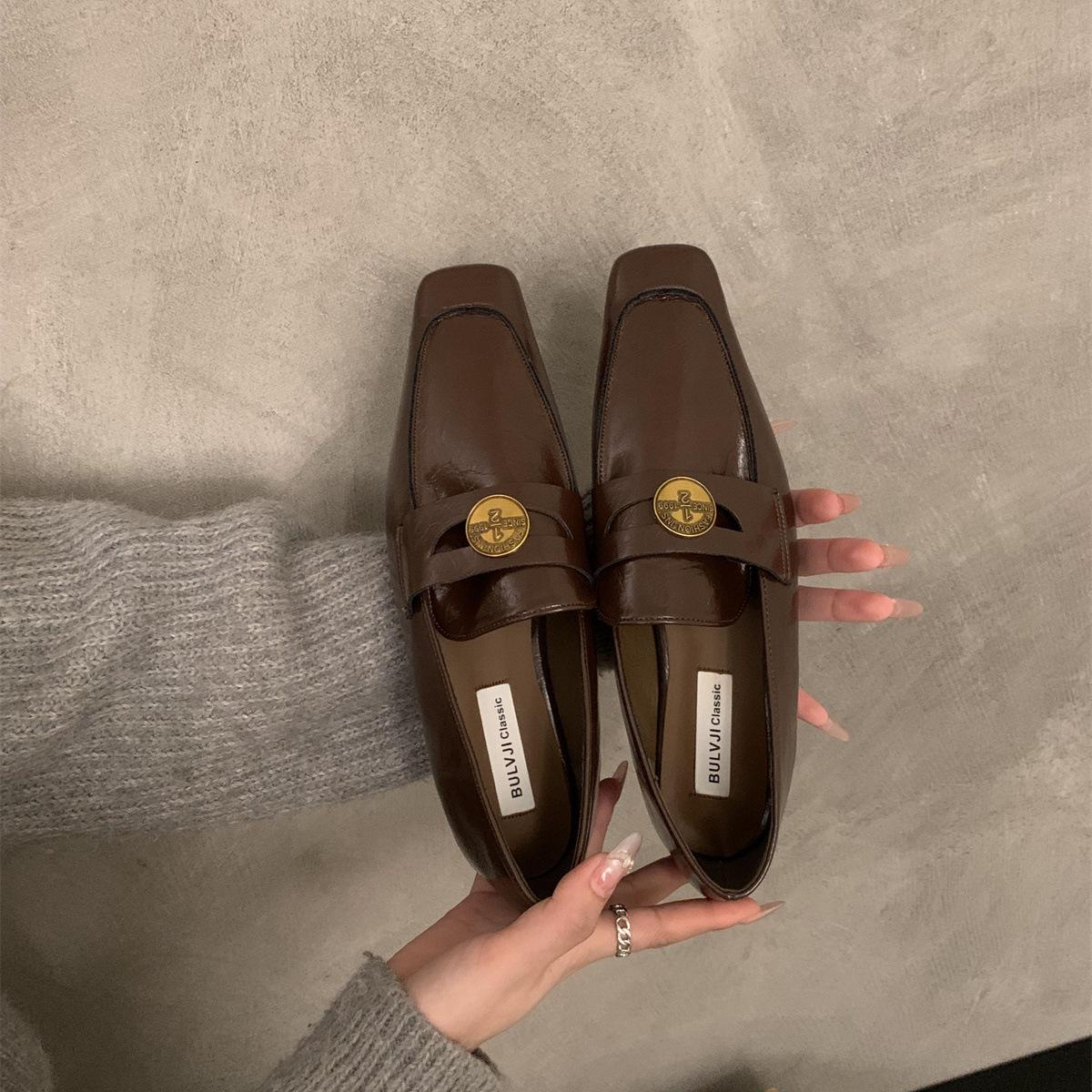 

Винтажные коричневые туфли-лодочки Maillard из кожи, женские, 2025, осенние, новая коллекция, на мягкой подошве, одинарные туфли, туфли Мюли на одной педали 39 коричневый