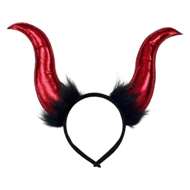 Halloween Cloth Devil Horn Headdress Nonslip Comfort Stretchable Unisex Hairband Props For Daily Use Event