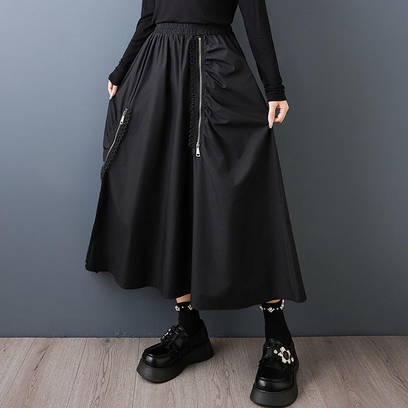 Plus Size High Waist Black Vintage Casual Spring Autumn Loose Long for Woman Skirts Womens Skirt