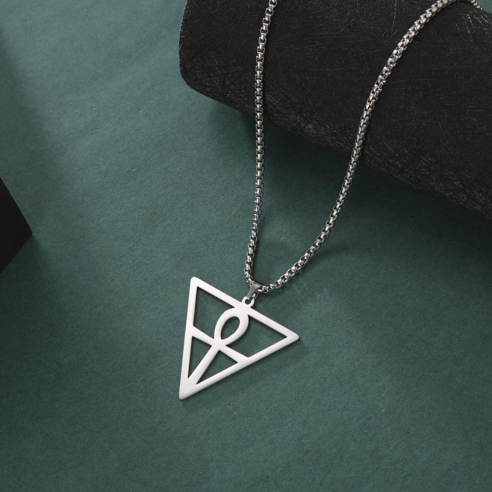 Egyptian Cross Pendant Inside Inverted Triangle Men Necklace Stainless Steel Box Chain Choker For Women Trend Jewelry Gift