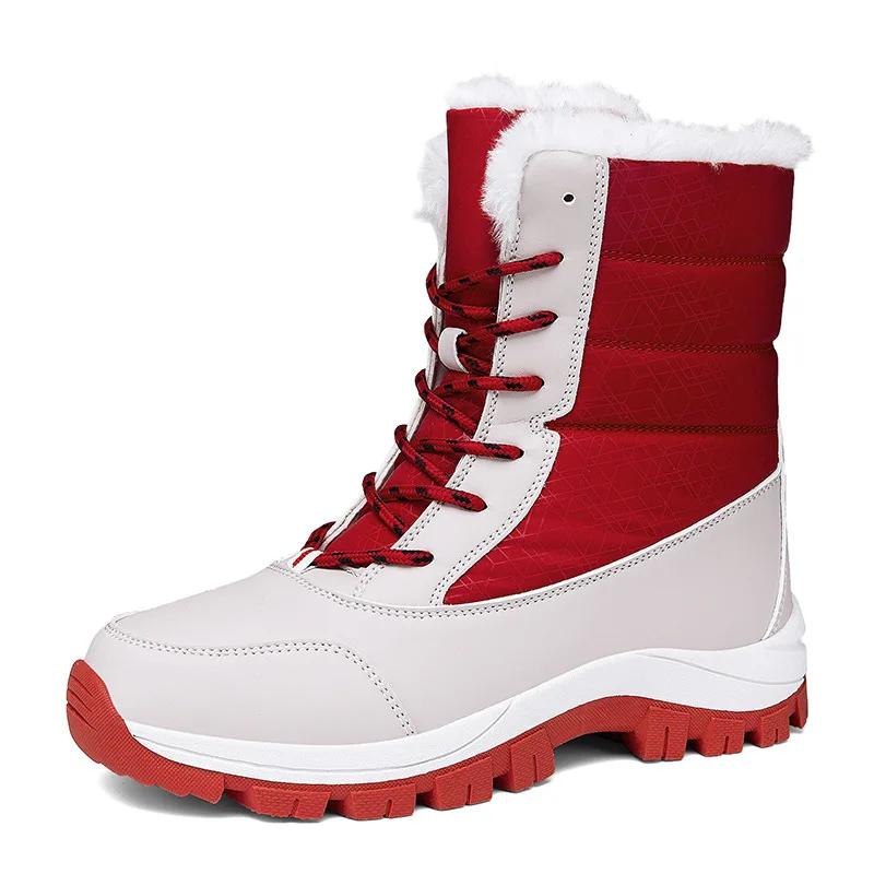 Fashion New Winter Outdoor Anti Slip Snow Boots for Women with Thick Fleece and Warm Mid To High Cut Skiing Cotton Shoes Women Shoes
