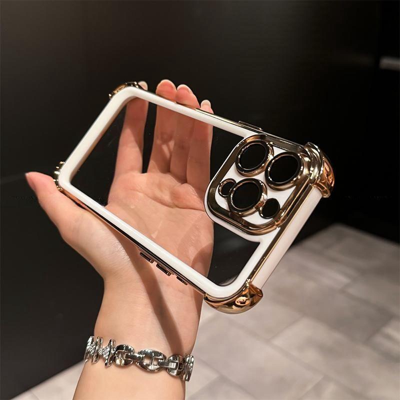 Luxury Plating Clear Shockproof Phone Case For iPhone 16 15 14 13 12 11 Pro Max Plus Soft Bumper Armor  Hard Acrylic Back Cover