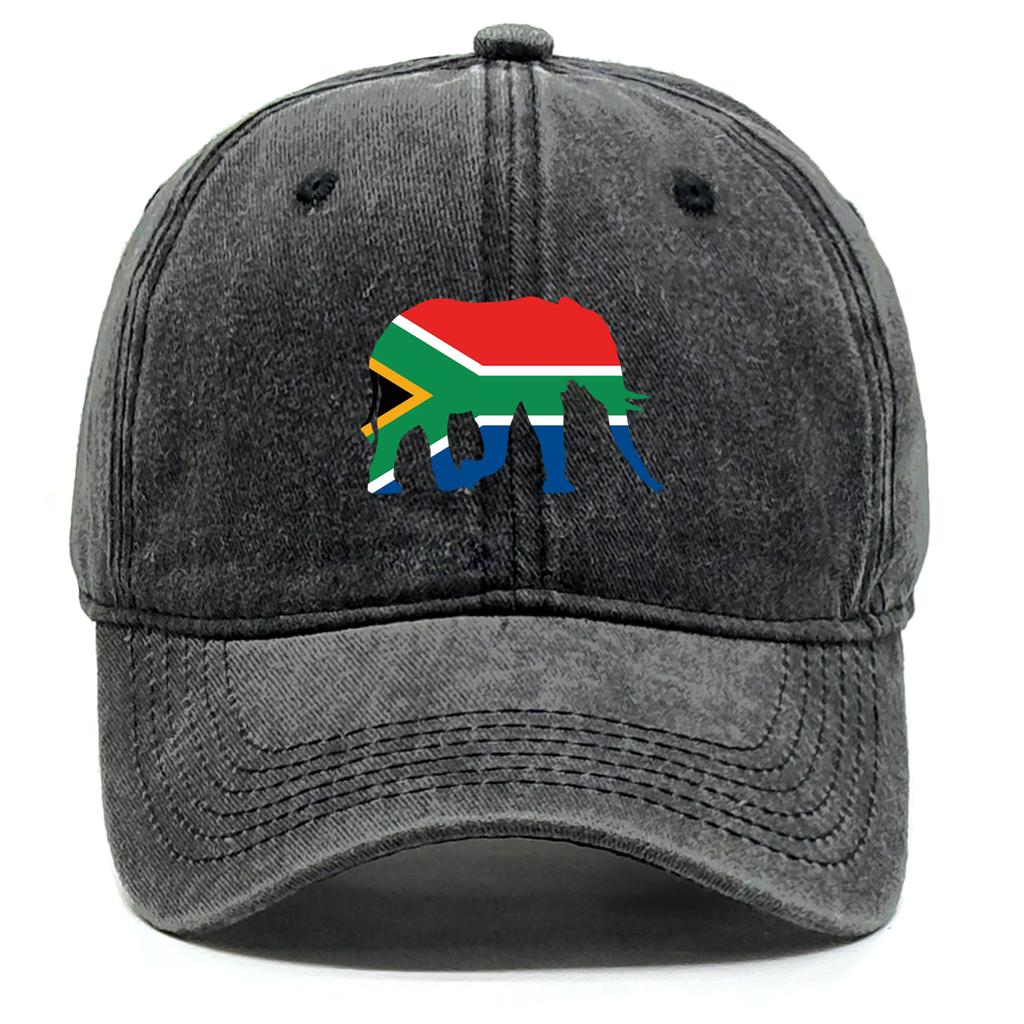 African Elephant Flags Print Adjustable Caps Rhinoceros Flags Washed Cotton Trucker Hat Inelastic Cotton Snapback Sun Hat