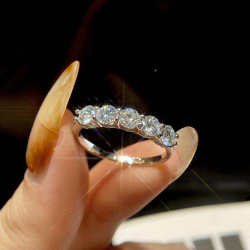 

GRA Модные Настоящие Кольца с Муассанитом 0,3 карата*5 для Женщин Подарок Серебро 925 Пробы Блестящий Алмаз Свадебные Роскошные Тонкие Ювелирные Изделия 10&0.3CT Moissanite серебряный