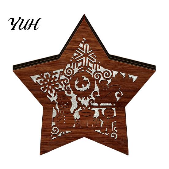 Festive Home Decor 3D Wooden LED Christmas Night Light, Hollow Carved Tabletop Seasonal with Warm Glow, Holiday And Office Decoration Light Lamp