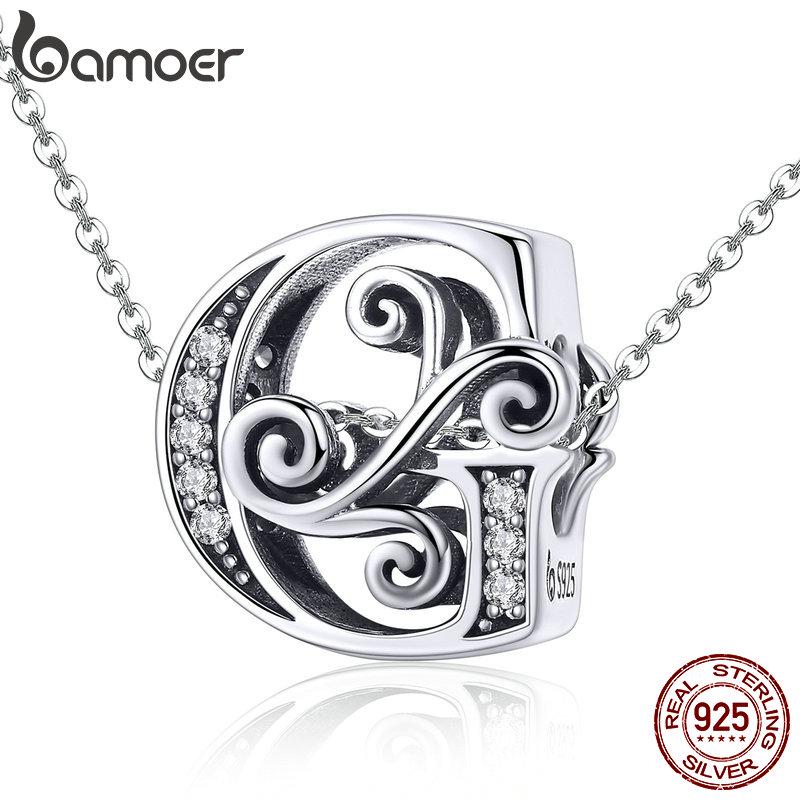 Bamoer Ekte 925 Sterling Sølv Bokstaven G Alfabet Perler Anheng Passer Charm Armbånd & Armringer DIY