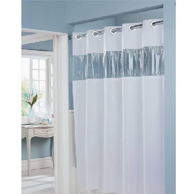 Striped Polyester Shower Curtain With Punched Grommets And Seam Construction For Hotel Use
