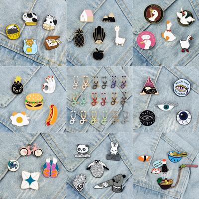 4-9pcs/set Cute Animal Cats Goose Brooches Punk Eyes Medical Stethoscope Enamel Pins Cartoon Foods Bag Lapel Badge Jewelry Gifts