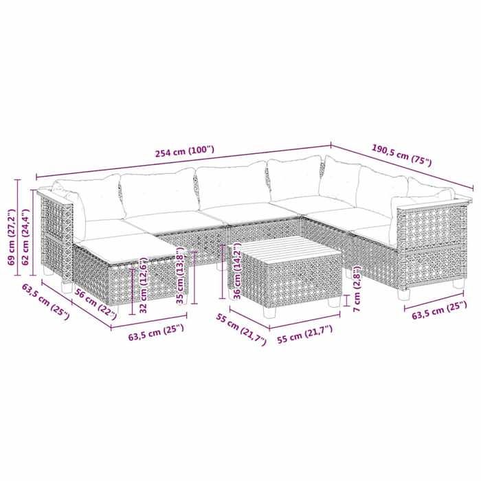 VidaXL Garden Lounge Set with Cushions 8 Pcs Beige Braided Resin 3261946