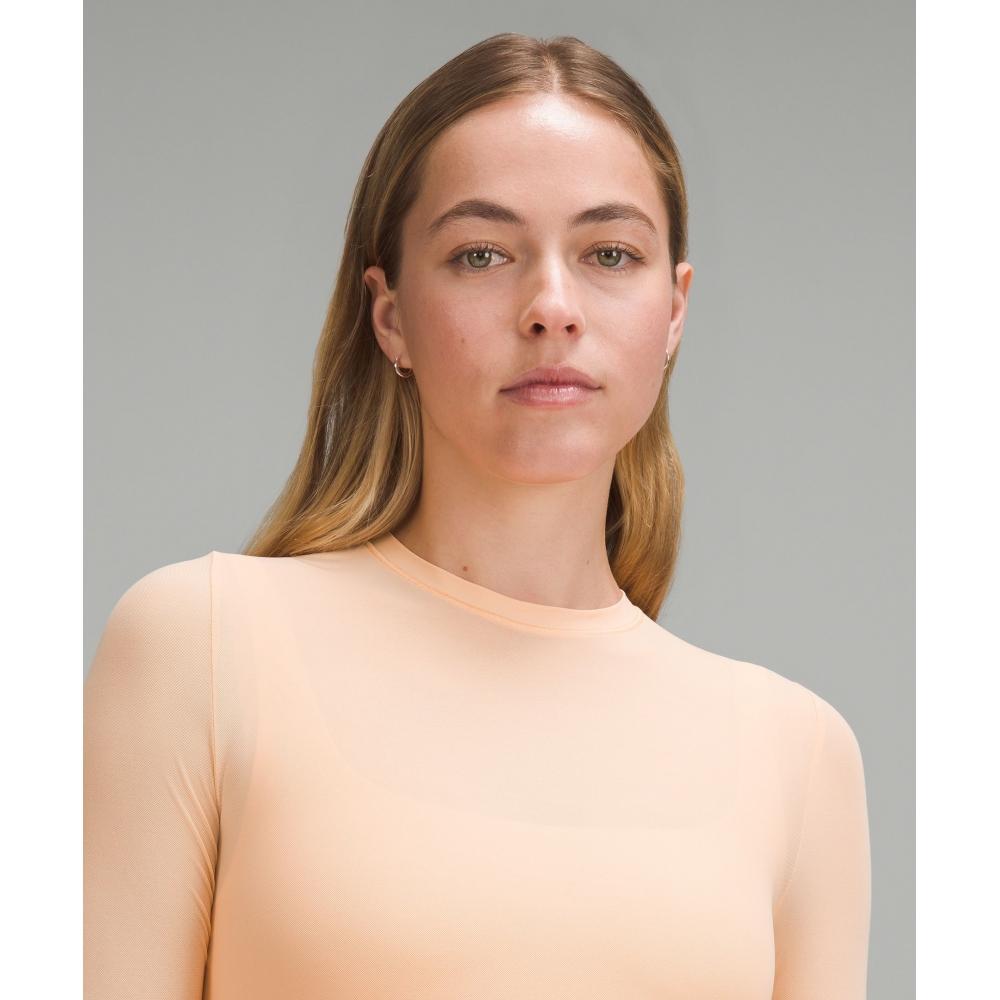 Lululemon Wundermost Nulu Mesh Langarm Rundhals Bodysuit Peach Bellini