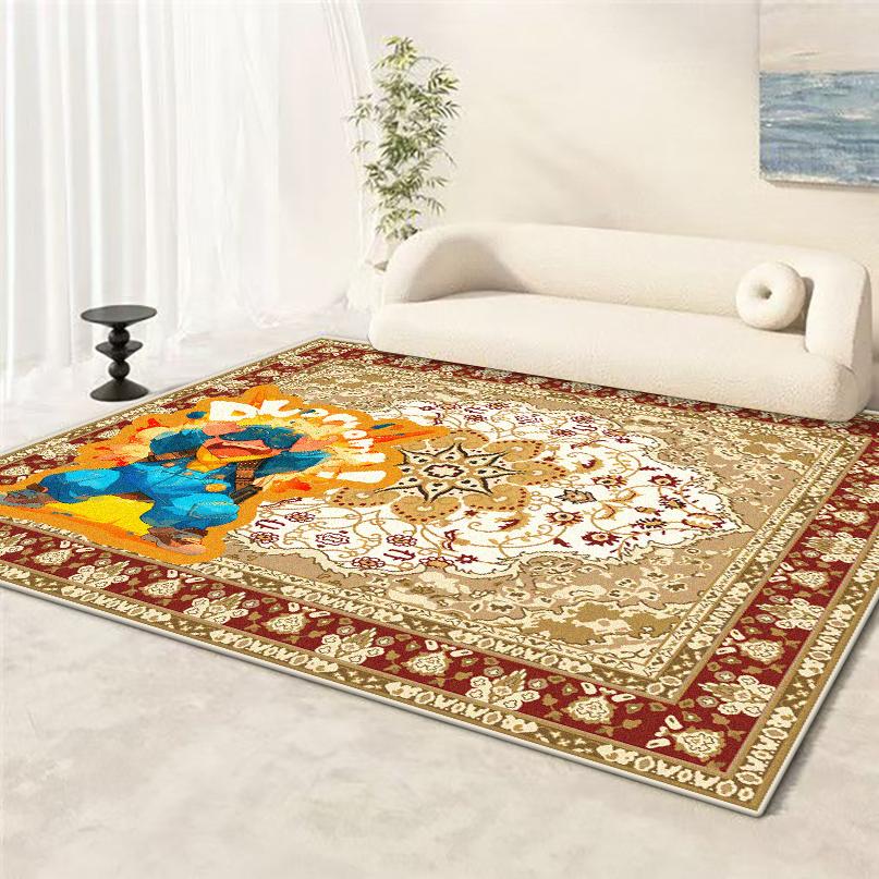Persischer Retro Teppich in Übergröße für das Wohnzimmer Cartoon Rutschfest Kinderzimmer Dekoration Teppich Weiche Sofatischmatte Maschinenwaschbar