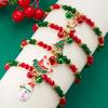Trendy Small Crystal Bead Xmas Bracelet for Women Men Handmade Christmas Tree Snowman Elastic Bracelet Jewelry Gifts