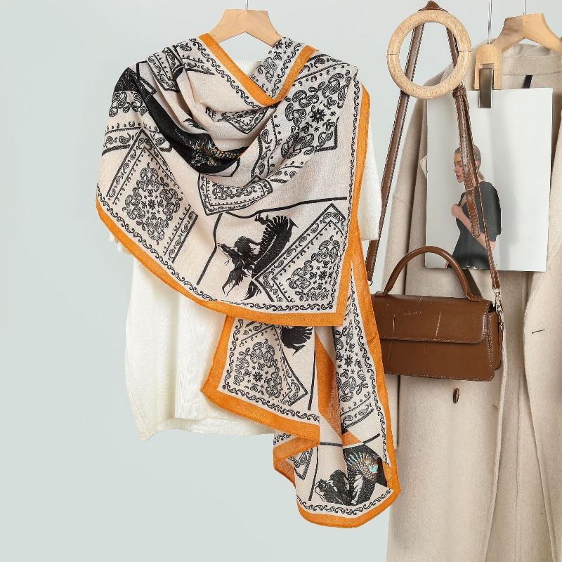 Hot-selling retro cashew nut women's printed imitation velvet silk scarf, spring, autumn and winter fashion versatile warm thin shawl