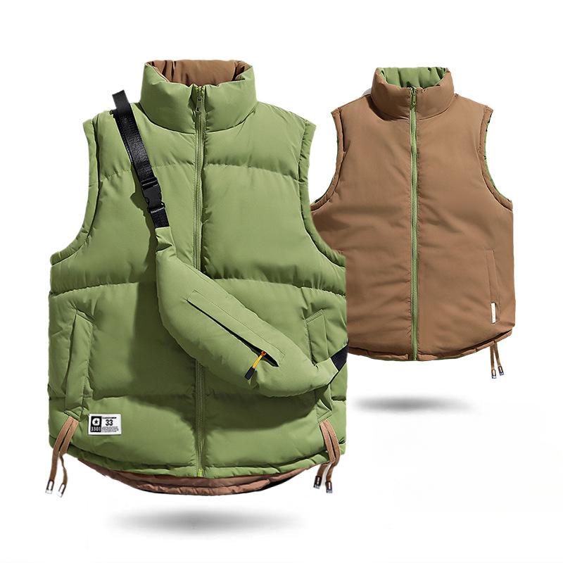 

Reversible Men s Vest Down Cotton Vest Men s Winter Warm Casual Thickened Large Size Green Vest Jacket 3XL
