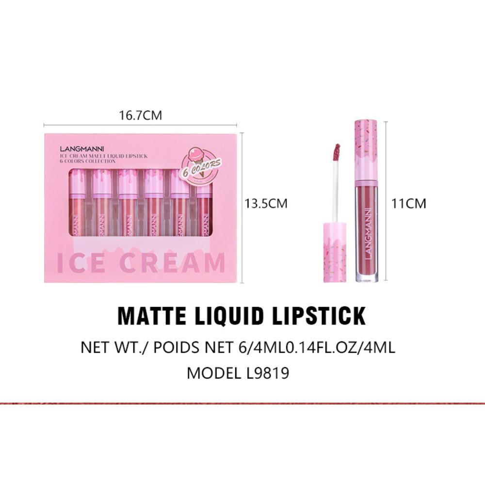 Langmanni Nebelmatter Lipgloss 6 Farben Installationsset Langanhaltend, Haftet nicht am Glas, Keine Farbe Mattes Lipglaze Set
