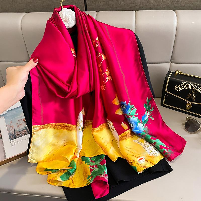 Women Scarf Silk Scarves Spring and Summer Fashion Printing Shawl Temperament Long Wrap Thin for Travel Warm Neck Sun Protection