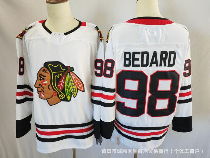 NHL Eishockeytrikot Blackhawks Teamtrikot 98# BEDARD Herren Größe 86 gesticktes Hockeytrikot grenzüberschreitender Großhandel