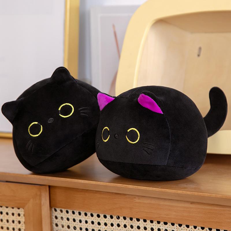Cute black cat throw pillow down cotton black cat doll simulation kitten pet doll plush toy