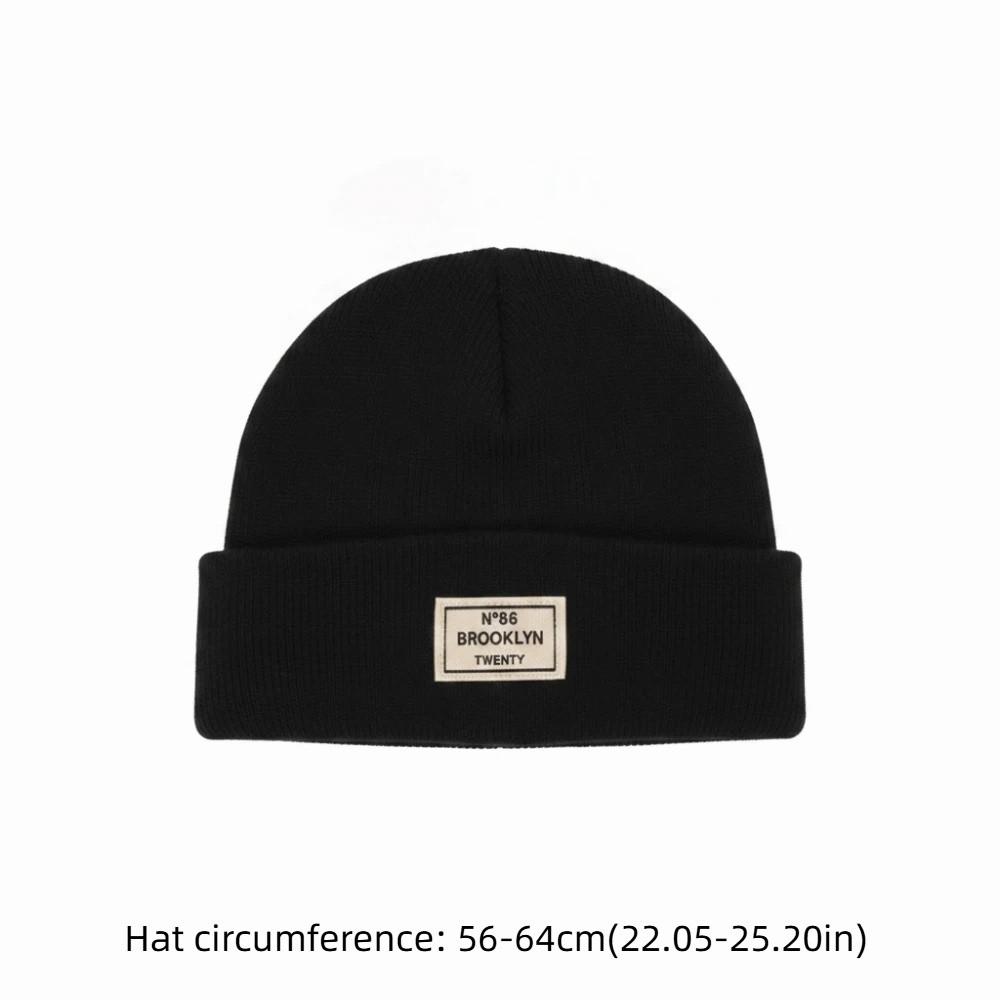 Letter Patch Pullover Cap Solid Color Crochet Hats Fashion Knitted Hat  Men