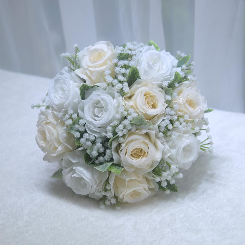 Rose Bridal Bouquet Artificial Silk Flower Eco-Friendly Ball Shape Wedding Graduation Decoration Handheld Romantic Bouquet