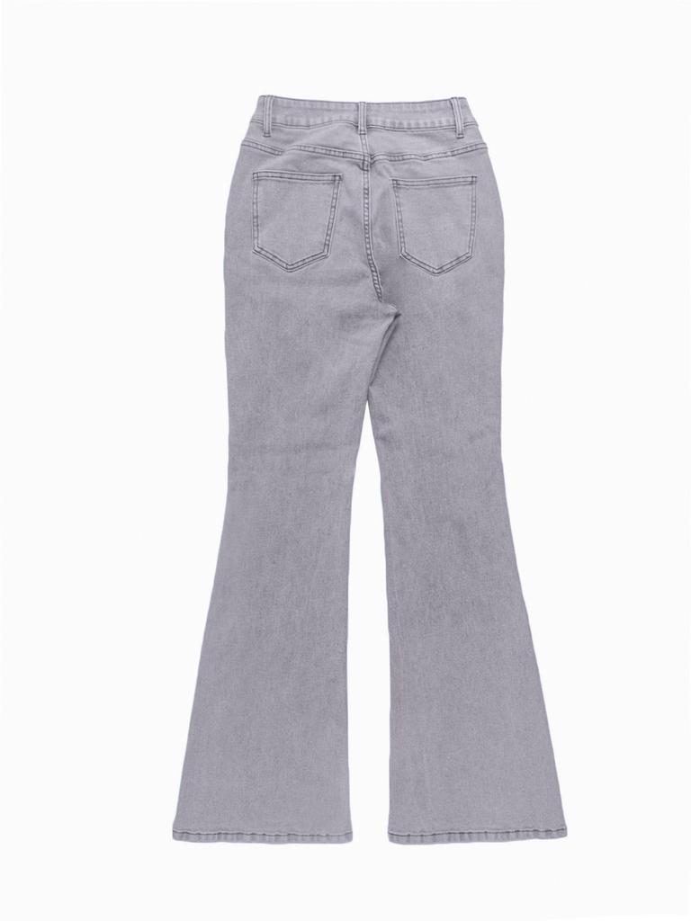 MH1025 Calças de Boca de Sino Femininas de Cintura Alta Elásticas com Bolsos