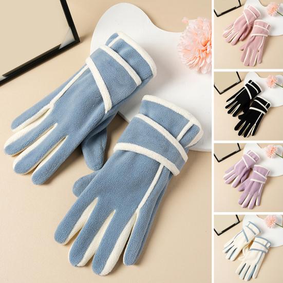 Fleece-Lined Riding Gloves Women Windproof Touch Screen Gloves Warm Autumn
