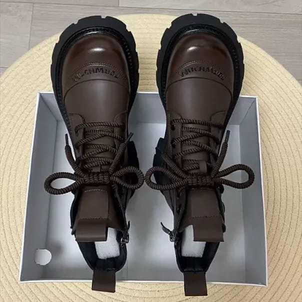 Short Boots for Women with British Style Autumn and Winter New Style Thick Soled and Slimming with Plush Short Boots