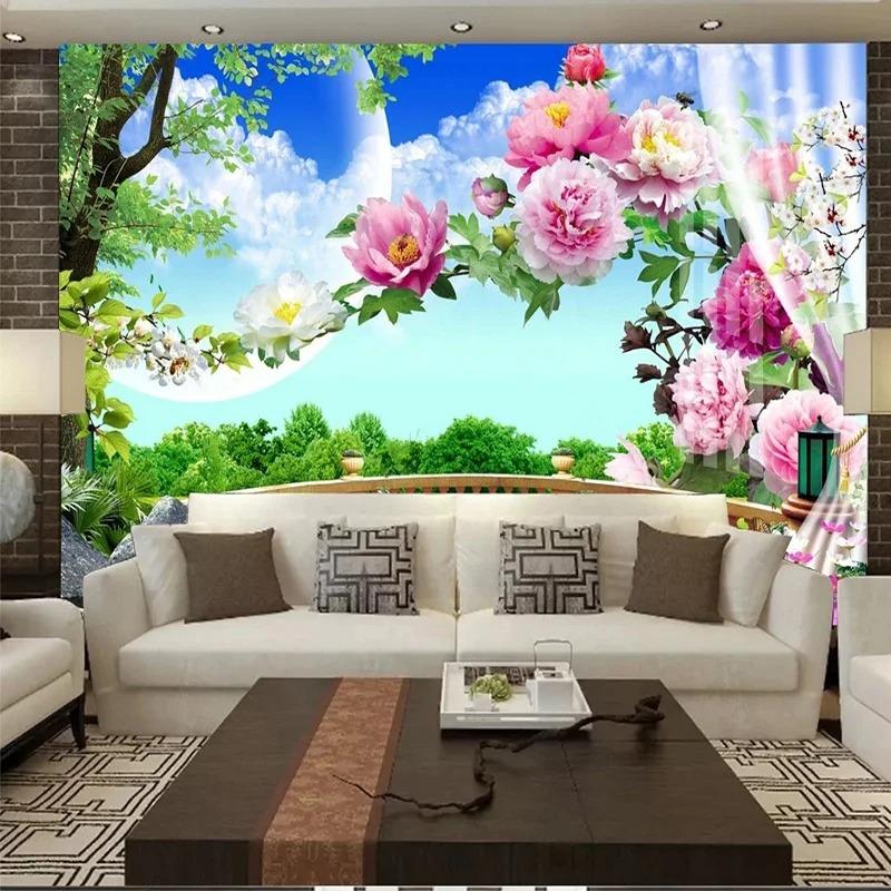 European Garden Mural Balcony Grass Rose Scenery Wall Painting Bedroom Living Room Home Decor 3d Wallpaper Fresco