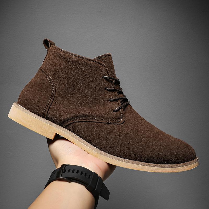 Trend Khaki Ankle Boots Men Pointed Toe Men's Chelsea Boots Man High Top Suede Leather Short Boots for Men