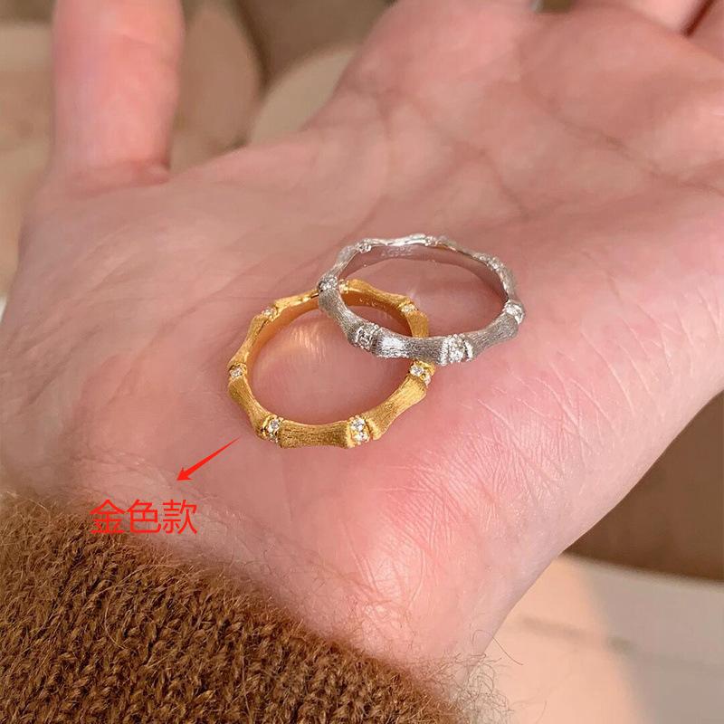 Unique medieval brushed zircon bamboo ring niche temperament ring light luxury exquisite index finger ring tide