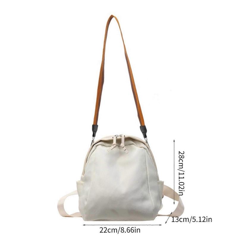 Womens Nylon School Backpack Simple Solid Color Adjustable Strap Zippered Crossbody Bag Multi Pockets Shoulder Book Bag  Black