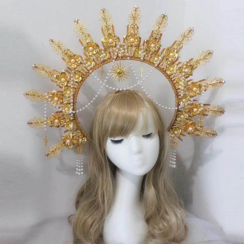 Diadema KC Halo Lolita Gotica Fatto a Mano Fascia Corona Dea del Sole Retrò Accessori per Capelli