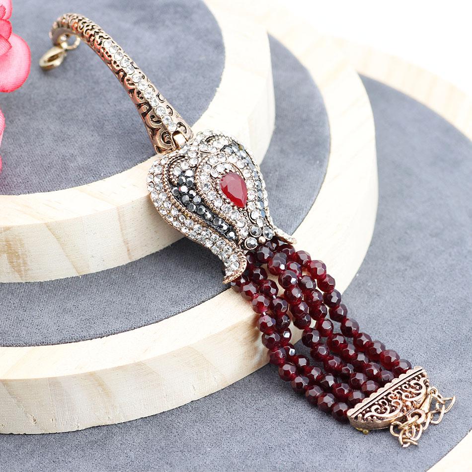 Nouveau Bracelet Chaîne Perles Pierre Naturelle Turque Femmes Vintage Bohème Bijoux Couleur Or Antique Cristal Mariage Amour Bracelets