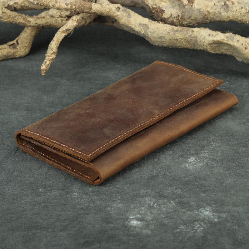 Herren Vintage Crazy Horse Echtes Leder Portemonnaie Lange Dreifach-Kupplungstasche Langlebige Handtasche mit großem Fassungsvermögen für den täglichen Gebrauch und Reisen