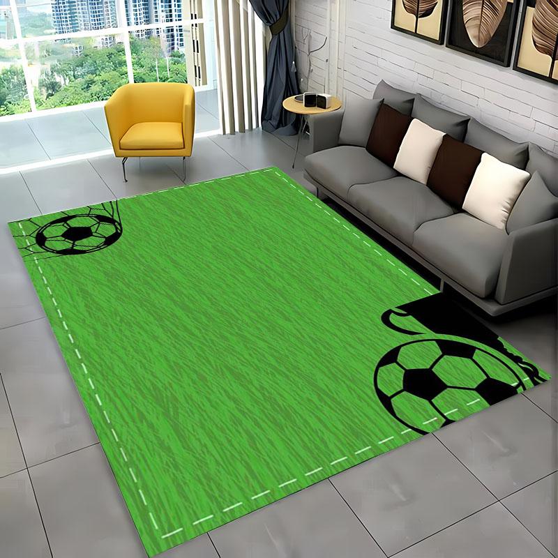 Cartoon Football Field Carpet Sports Theme Play Mat for Boys Girls Green Soccer Field Floor Mats Gift for Football/Soccer Lovers