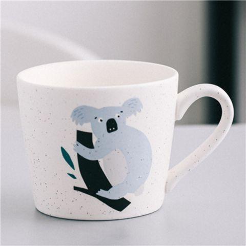 Japanese Minimalist Hand Drawn Animal Ceramic Mug 330ml Speckled Glaze Porcelain Coffee Milk Cup Microwave Safe Couple Breakfast