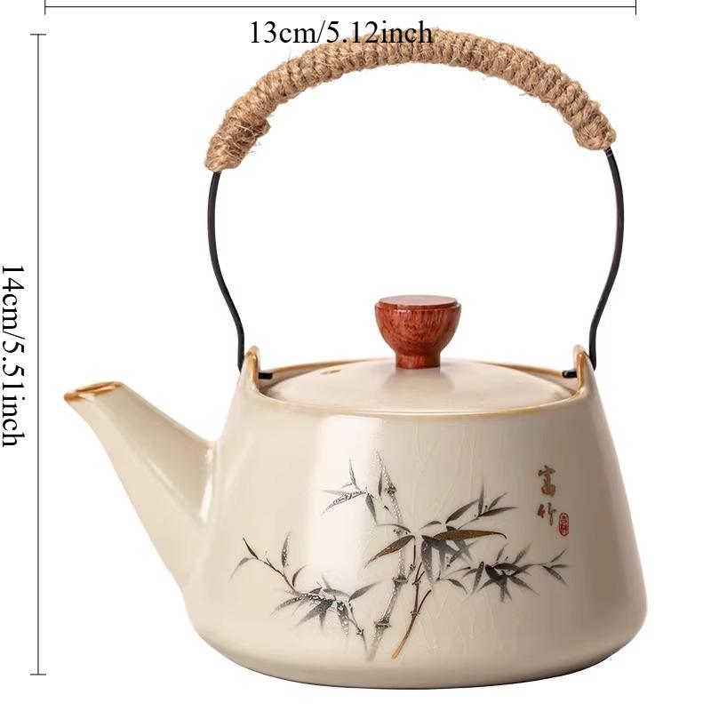 

Ru Kiln Lifting Pot Ceramic Household Small Capacity Teapot Chinese Bamboo Tea Set Underglaze Color Drinking Tea in The Office
