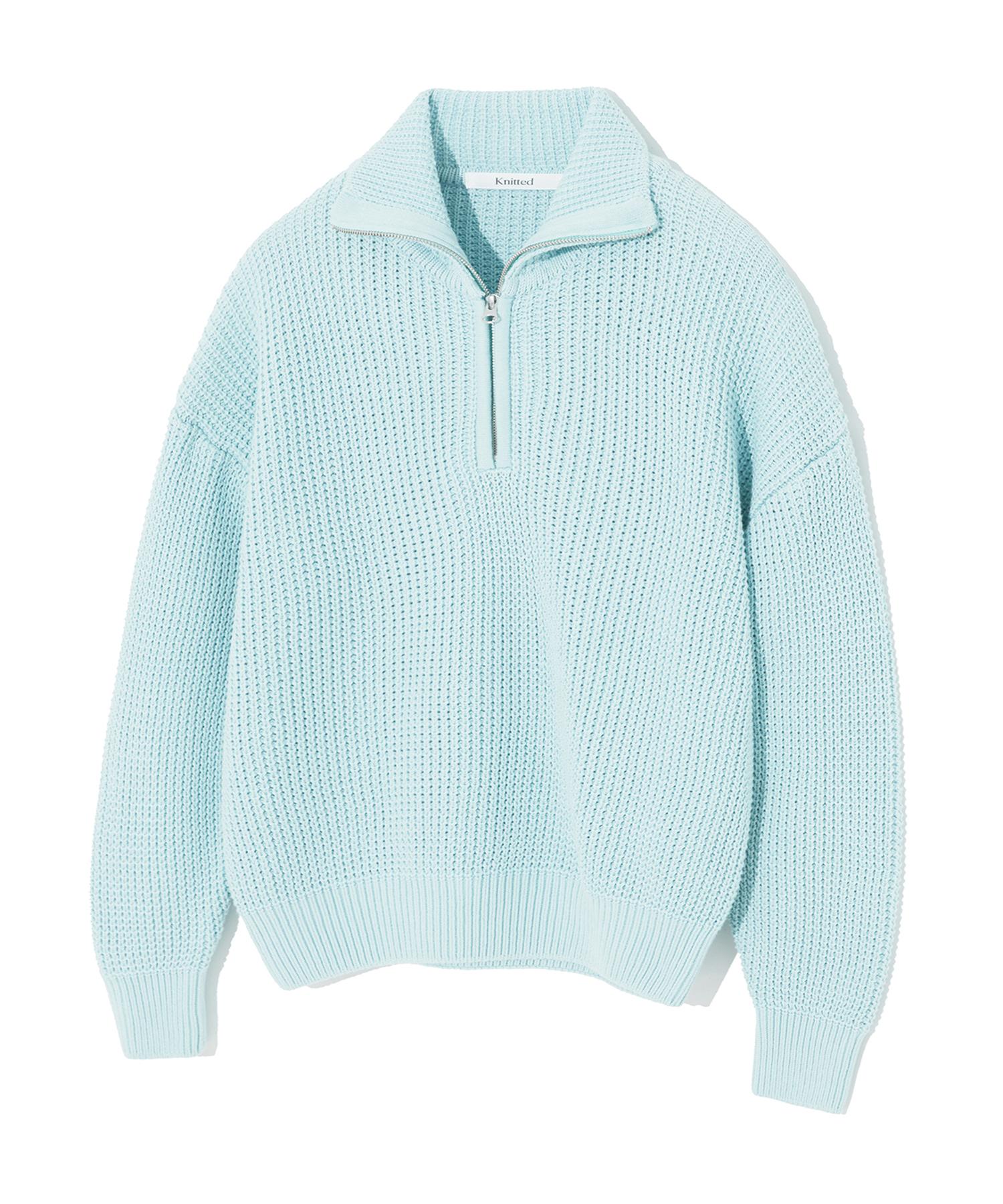 Nitied Soft Cotton Heavy Waffle Half Zip Knit Sky Blue L