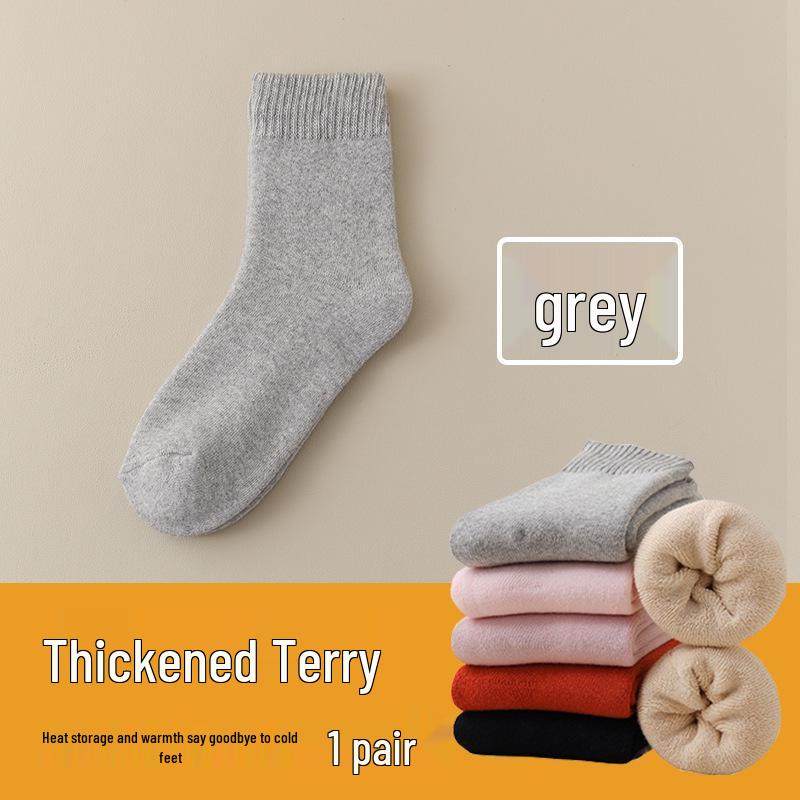 Women's Warm Autumn-Winter Mid-Calf Socks: Pure Cotton, Fleece-Lined, Thick, Heat-Retaining Sleep Socks