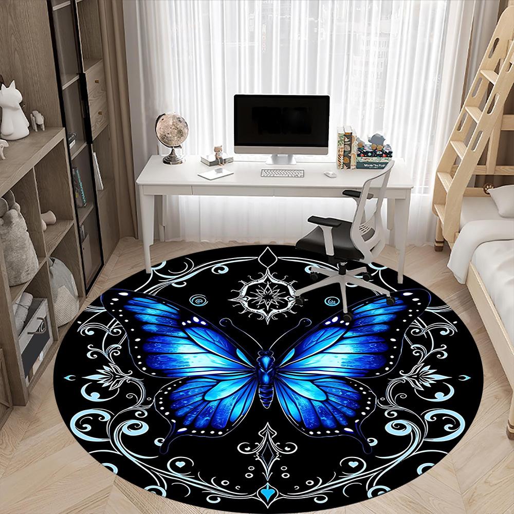 1pc Butterfly Mandala Design Office Round Rug, Carpet for Office, Gaming, Lightweight Round Floor Mat yy260208071