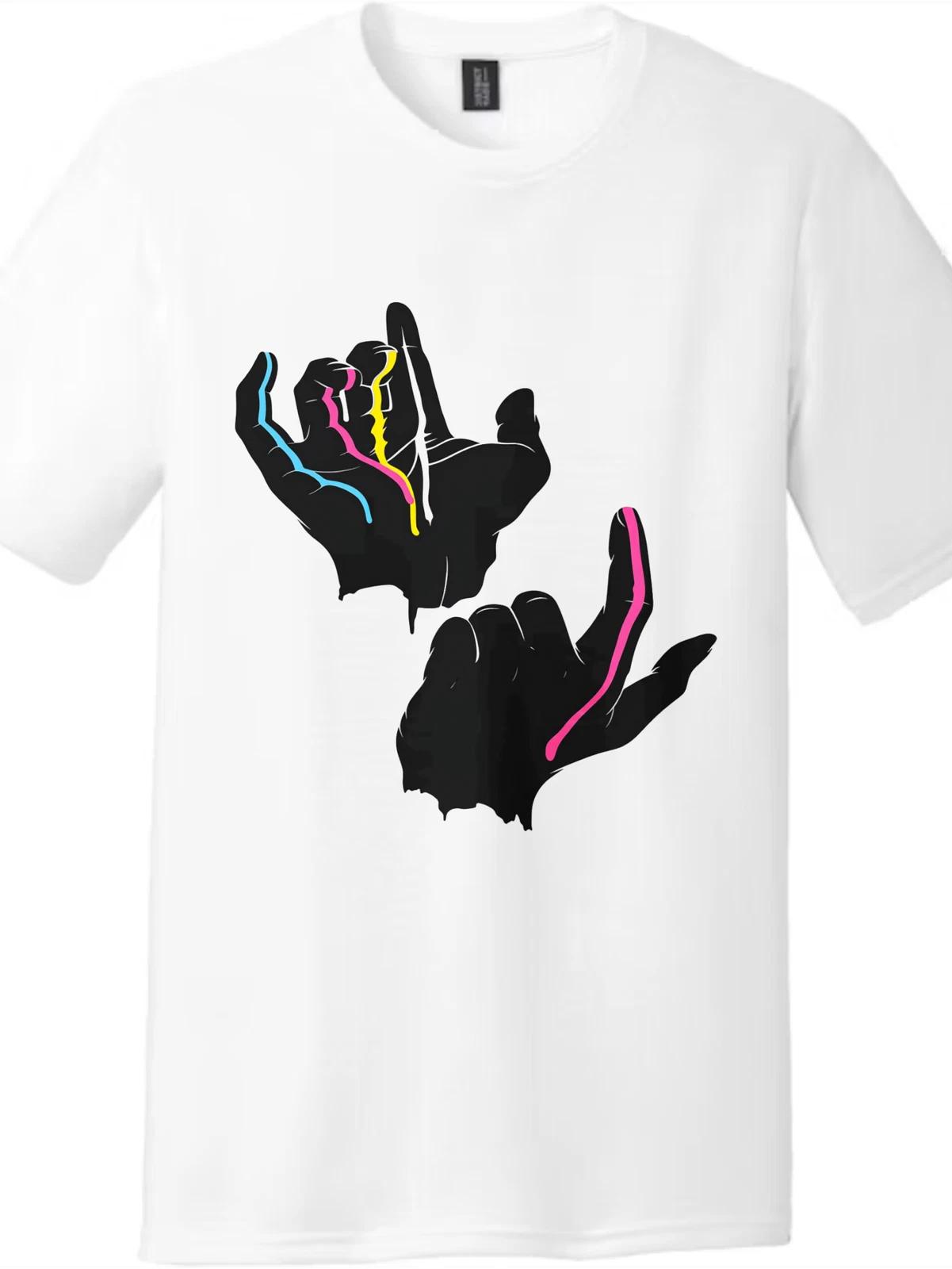 Colorful Hand Gesture Art T-Shirt - Unisex Minimalist Graphic Tee L