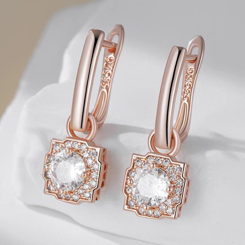 Full Shiny Natural Zircon Dangle Earrings For Women Fashion  Rose Gold Color Gift High Quality Daily Wear Jewelry