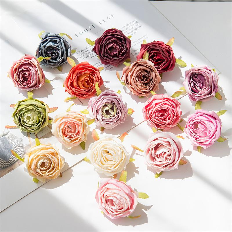 Große gerollte Kanten Rosenkopf Handgemacht DIY Künstliche Rosen Blumen Schößchen Hochzeitsblume Künstliche Requisiten Dekoration Kunstblumen