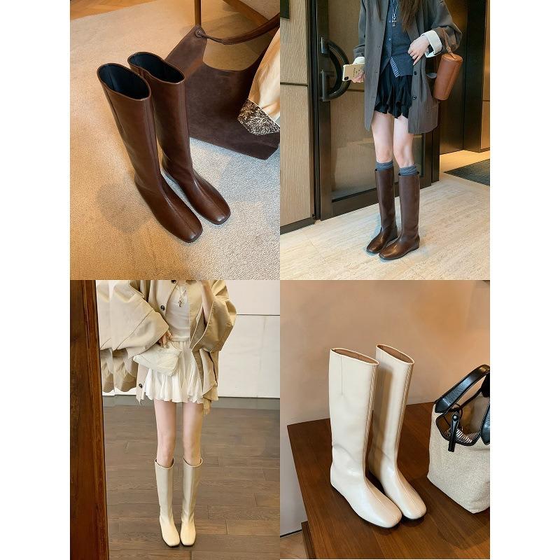 Sheepskin Version~ Grape Ma Inner Height Increase Cm Versatile Flat Boots Thin Boots Medium Tube Knight Boots Women's Boots