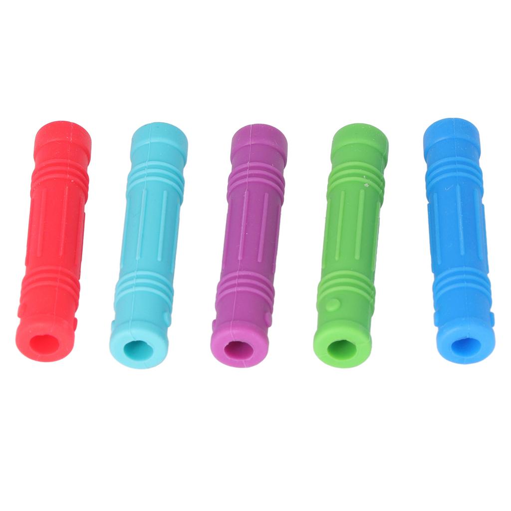 Lot de 5 anneaux de dentition en silicone pour bébé, poignée souple et sûre, porte-crayon pour entraînement musculaire