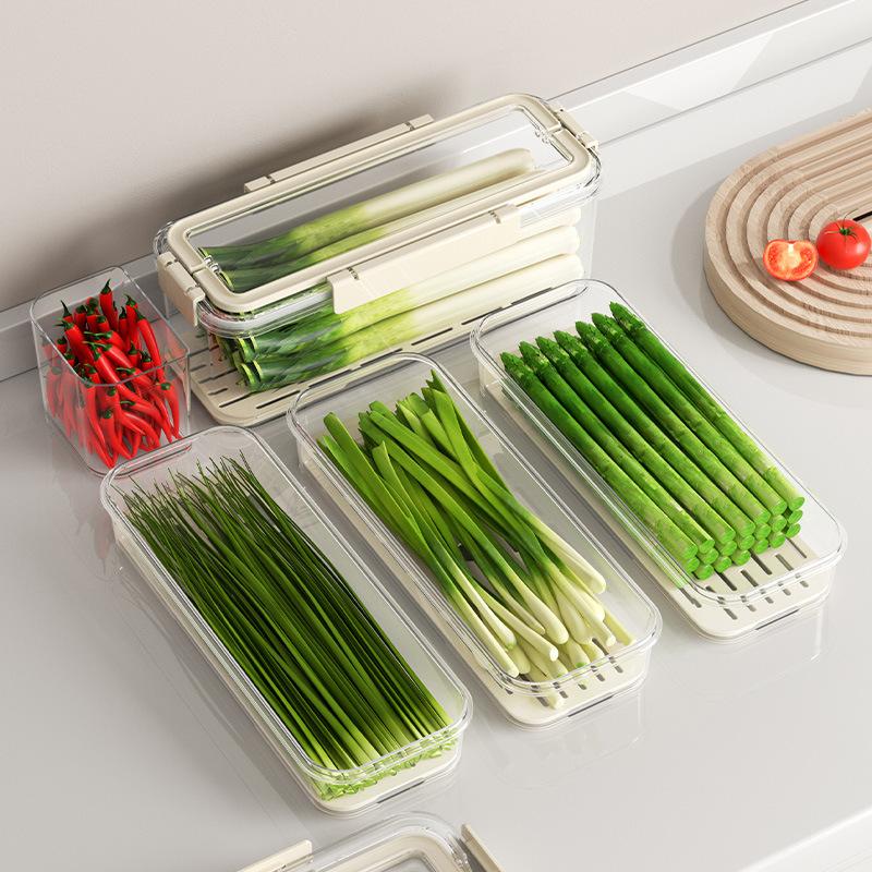 Kitchen scallion coriander storage box, refrigerator vegetable fresh-keeping box, portable food grade ginger garlic hanging noodles